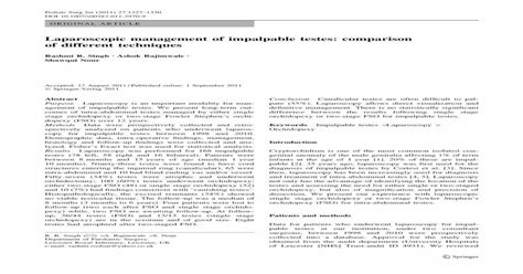Laparoscopic Management Of Impalpable Testes Comparison Of Different