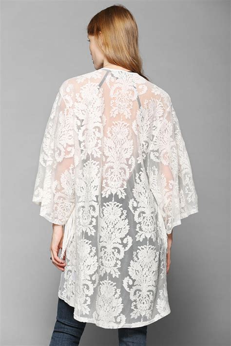 Urban Outfitters Black Hearts Brigade Lace Kimono Jacket In White Lyst