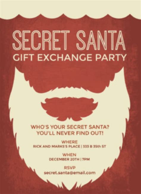 Secret Santa Invitation Holiday Party Gift Exchange Christmas Party