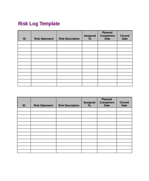 Risk Log Templates 7 Free Excel Pdf Document Downloads