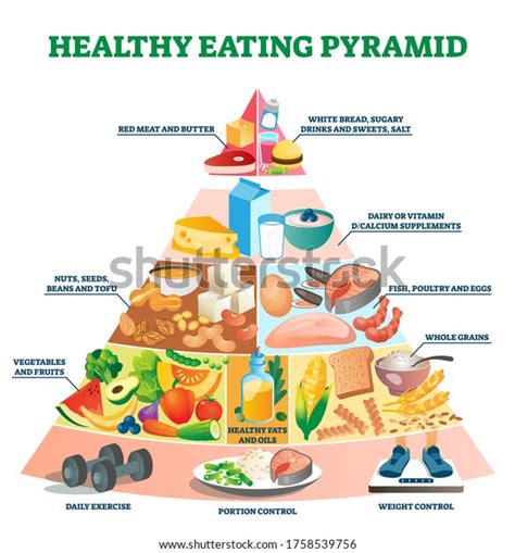 Healthy Eating Pyramid Vector Illustration Labeled Stock Vector