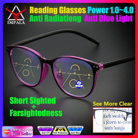 ป้องกันรังสีแว่นตาอ่านหนังสือ Block Blue Progressive Multifocal Hyperopia แว่นตาใกล้และ Far