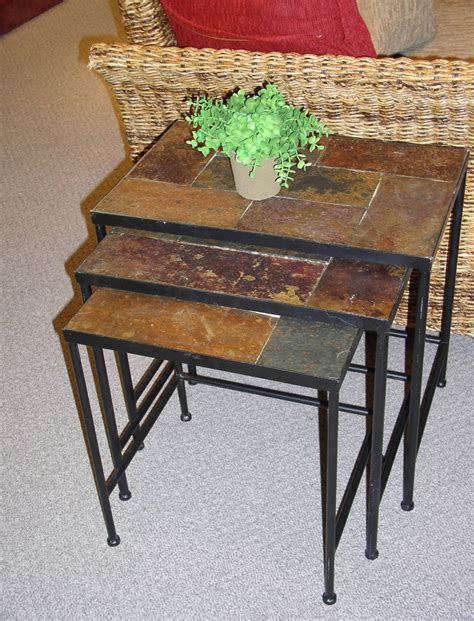 Beveled glass top w curio drawer. Slate End Tables - HomesFeed