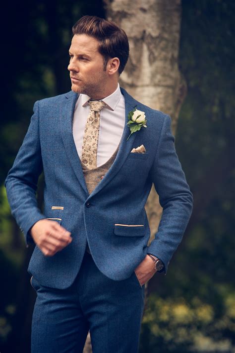 Marc Darcy Dion Tweed Herringbone Blue Suit New Style By Master