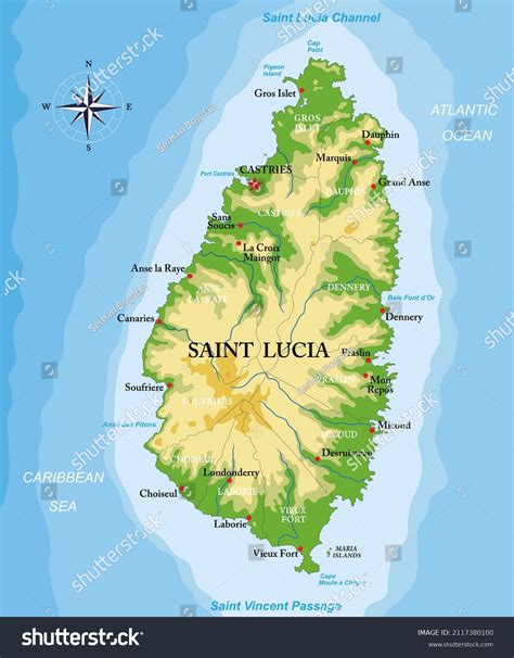 Saint Lucia Island Highly Detailed Physical Stock Vector Royalty Free