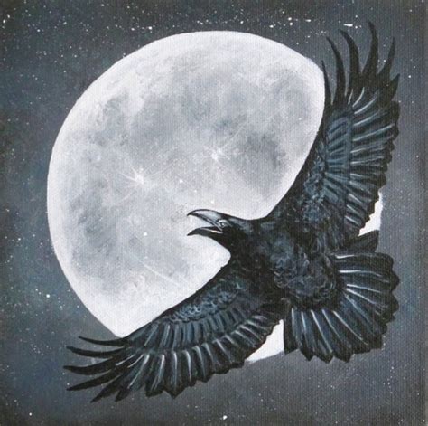 Raven Moon Original Acrylic Painting On Box Canvas Witch Etsy