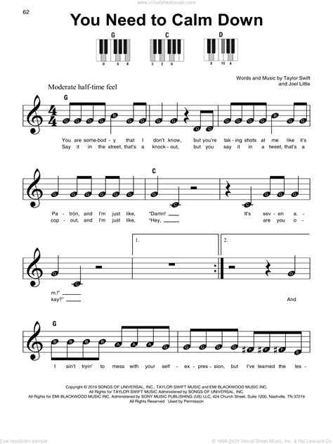 Swift You Need To Calm Down Sheet Music For Piano Solo Pdf