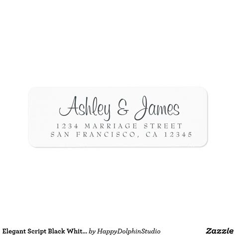 Elegant Script Black White Wedding Return Address Label Custom Gift