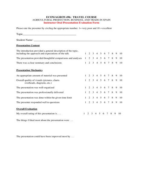 Oral Presentation Evaluation Sample Form Free Download