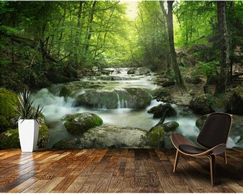 Custom Landscape Papel De Parede Forest Waterfall 3d Murals For Living