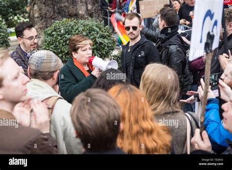 emily thornberry shadow foreign secretary speaking at the protest outside the dorchester hotel
