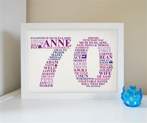 70th Birthday Personalised Frame Personalised Frames Framed Word
