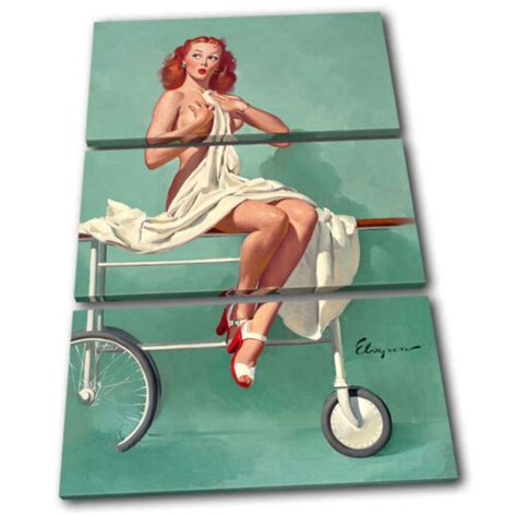 Vintage Girl Retro Pin Ups Nude TREBLE CANVAS WALL ART Picture Print EBay