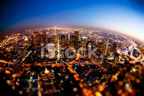 Aerial Downtown Los Angeles At Night Stock Photo Royalty Free