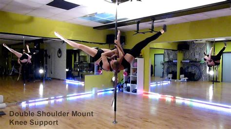 Pole Dance Double Tricks Double Shoulder Mount Knee Support 88 Youtube