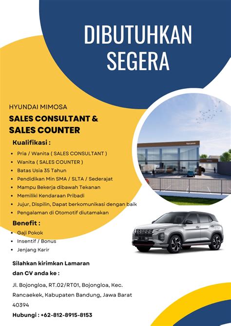 Lowongan Kerja Sales Consultant Sales Counter Di Hyundai Mimosa