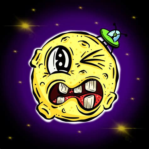 Cartoon Man In The Moon Lunar Character Very Funny Vector Illustration
