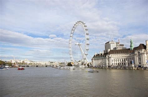 Landscape Of Thames River And The Giant Ferris Wheel London Eye In