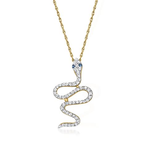 25 Ct Tw White And Blue Diamond Snake Pendant Necklace In 18kt Gold