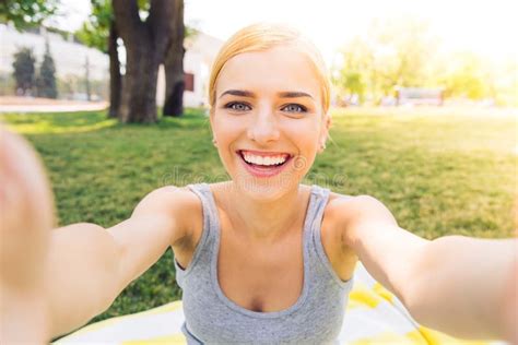 Young Girl Making Selfie Photo Stock Photo Image Of Nature Blonde