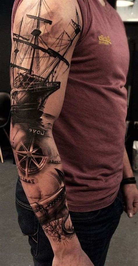 A Man With A Ship Tattoo On His Arm