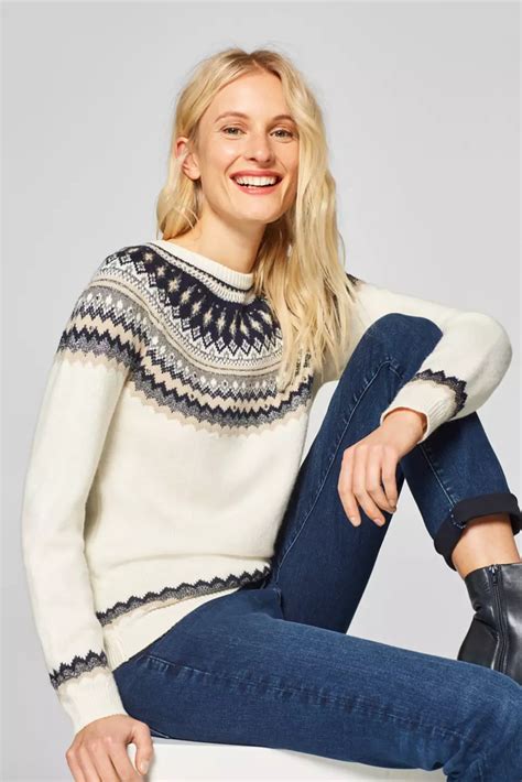 Esprit With Wool Fair Isle Jumper With Glittering Embellishment At