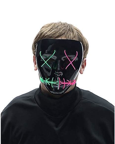 Light Up El Wire Green And Pink Stitched Half Mask