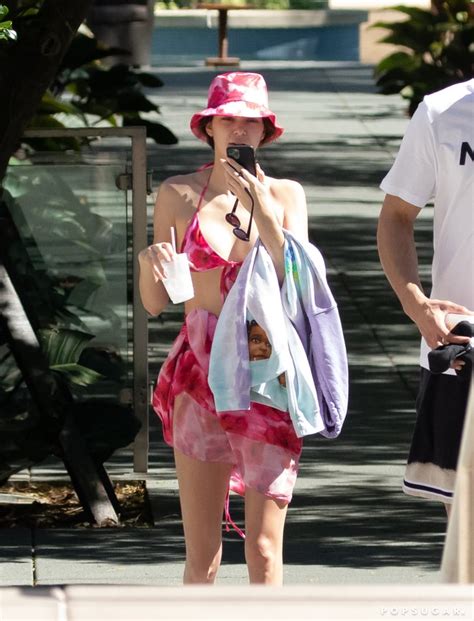 Kendall Jenner Wearing A Tie Dye Bikini Look At The Pool In Miami