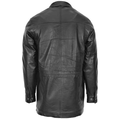 Mens Hip Length Genuine Leather Overcoat Black House Of Leather