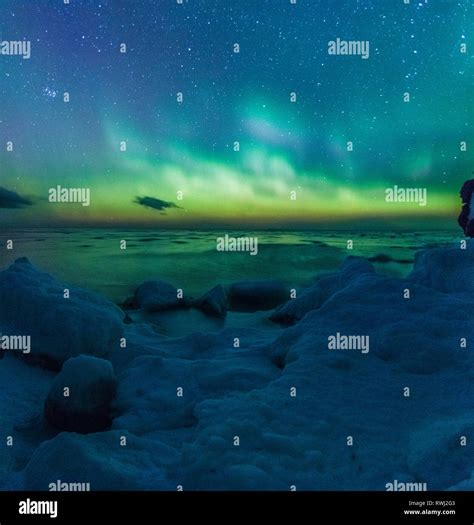 Night Sky Northern Lights Aurora Borealis Lime Stone Rock Formation
