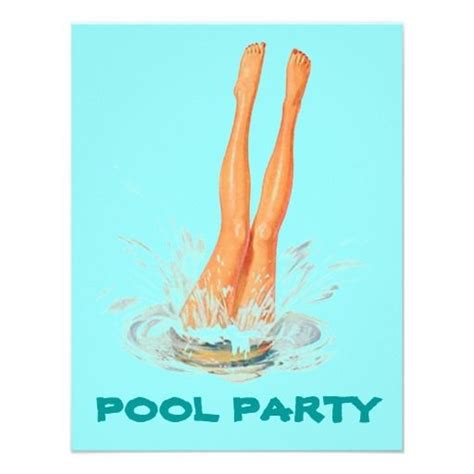 Diving Legs Retro Swimming Pool Party Invitations Uk