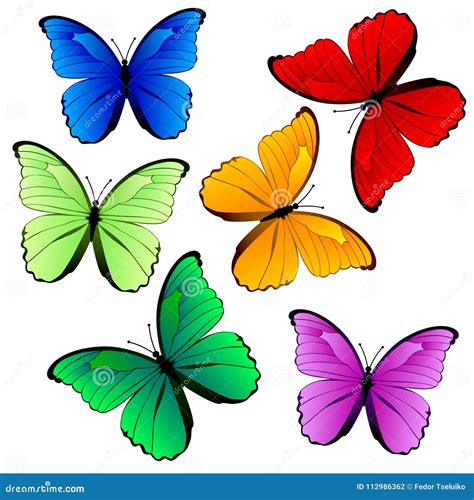 Colorful Butterfly Collection Isolated On White Stock Illustration