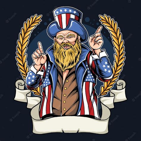 Premium Vector American Man With Mustache And Beard Wearing Coat And