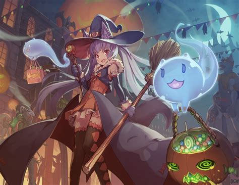 Witch Halloween Ghost Anime Girls Witch Hat Anime 2160x1669