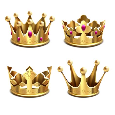 Conjunto De Coroa De Ouro 3d Monarquia Real E Atributos Dos Reis