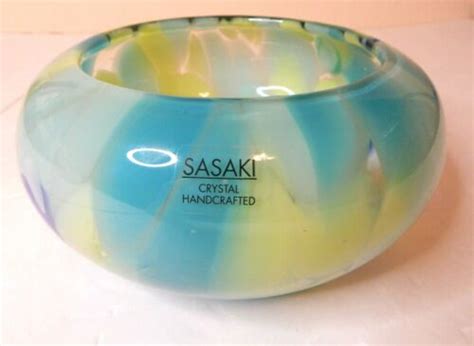 Sasaki Crystal Handcrafted Art Glass Vase Bowl Beautiful Tri Color Ebay