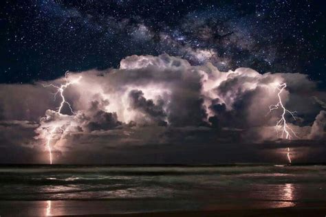 Double Lightning Strike On The Ocean Storm Photography Lightning