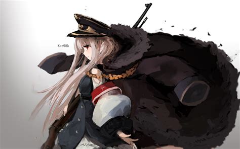 Download 1980x1237 Girls Frontline Coat Profile View Gun White Hair Red Eyes Anime Style