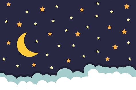 Fundo Com Estrelas Lua E Nuvens No Céu Noturno Vetor Premium