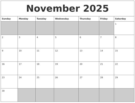 November 2025 Calendar Free Printable