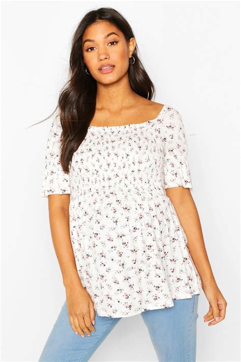 When you think about printed cloths, what pops into your brain? Maternity Ditsy Floral Shirred Smock Top | boohoo in 2020 ...