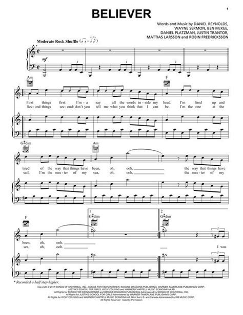 Believer is a song by american rock band imagine dragons. Imagine Dragons Believer Piano, Vocal & Guitar (Right-Hand Melody) Pop in 2020 | Cello sheet ...