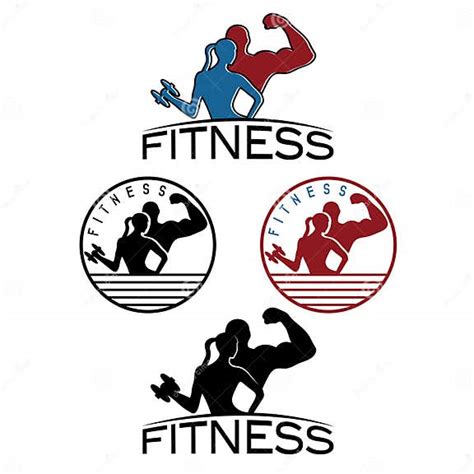 Man And Woman Of Fitness Silhouette Character Emblems Stock Vector