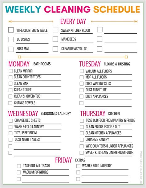 Free Printable Weekly Cleaning Schedule Template
