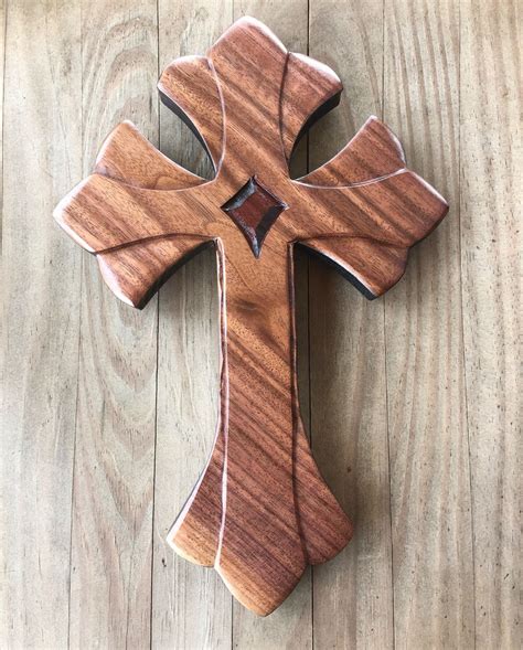 Cross Of Lilies In Walnut Wooden Cross Wood