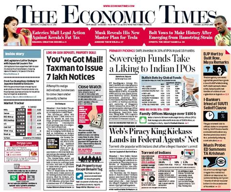 The Economic Times Read Front Page Of Todays Edition Of The Economic
