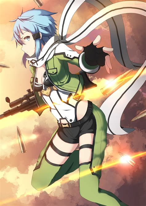 X Resolution Female Anime Character With Teal Hair Holding Gun Illustration Asada