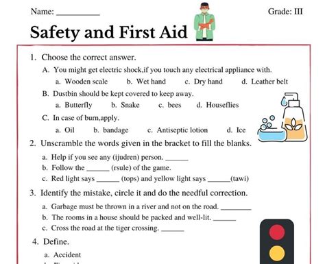 Safety And First Aid For Class 3 Worksheet In 2021 Safety And First