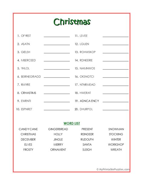 Free Printable Christmas Word Scrambles