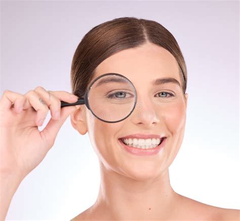 Magnifying Glass Search Or Woman With Beauty Skincare Health Or